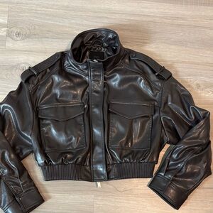 Zara Brown Faux Leather Bomber Jacket